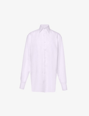 Shop Woera Womens Lavender Open-back Relaxed-fit Linen Shirt
