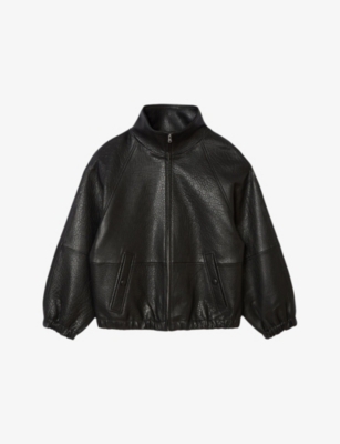 Sandro Womens Black High-neck Oversized Leather Jacket In Black