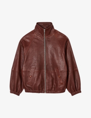 SANDRO: High-neck oversized leather jacket