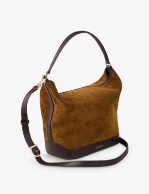 SANDRO: Removable-strap slouchy suede and leather shoulder bag