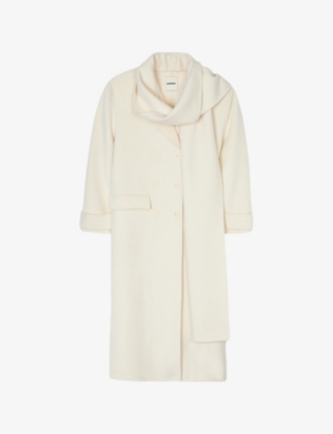 SANDRO: Integrated-scarf relaxed-fit wool coat