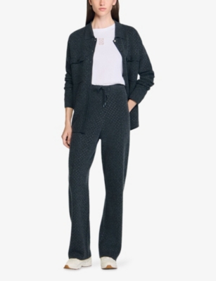 SANDRO: Drawstring-waistband rhinestone-embellishment straight-leg mid-rise knitted trousers