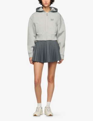 Sandro Womens Light Grey Contrast-hood Regular-fit Cropped Sweatshirt In Gray