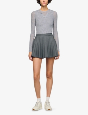 Sandro Womens Grey Round-neck Layered-design Wool Top In Gray