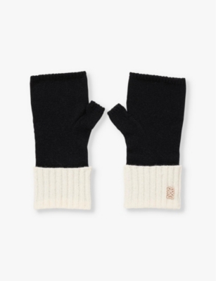 Sandro Womens  Logo-embroidered Contrast-cuff Wool And Cashmere-blend Mittens In Noir / Gris