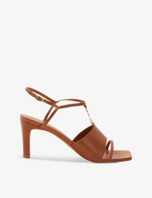 Shop Claudie Pierlot Womens Bruns Branded Square-toe Leather Heeled Sandals