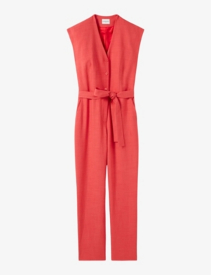 Claudie Pierlot V-neck Sleeveless Jumpsuit In Naturels