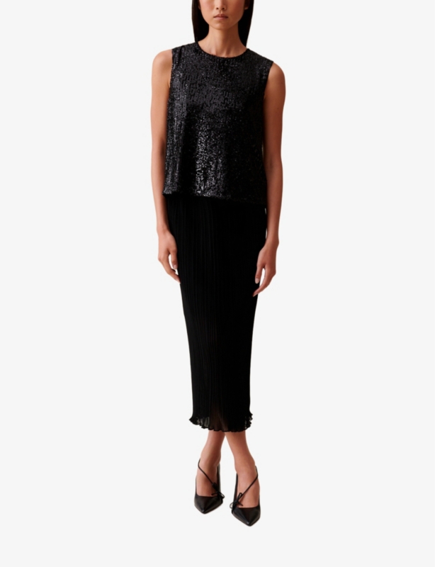 Split-back sequin-embellished woven top