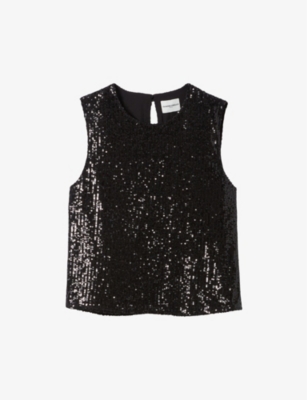 Claudie Pierlot Womens  Split-back Sequin-embellished Woven Top In Noir / Gris