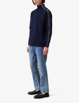 CLAUDIE PIERLOT: Zip-up turtleneck wool-blend knitted jumper