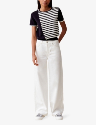 Claudie Pierlot Womens Divers Striped Asymmetric-panel Knitted Top In Divers