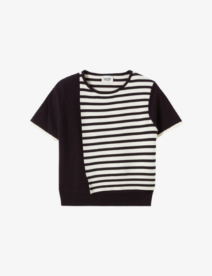 Claudie Pierlot Womens Divers Striped Asymmetric-panel Knitted Top In Divers
