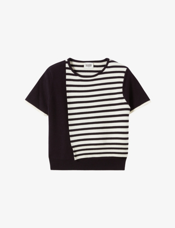 Striped asymmetric-panel knitted top