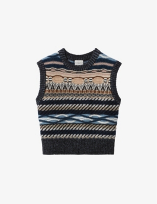 Shop Claudie Pierlot Womens  Patterned Sleeveless Wool-blend Jumper In Divers