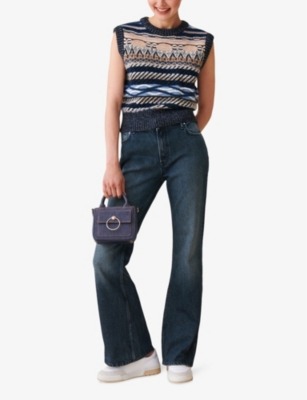 Faded-wash flared-leg mid-rise stretch-cotton jeans
