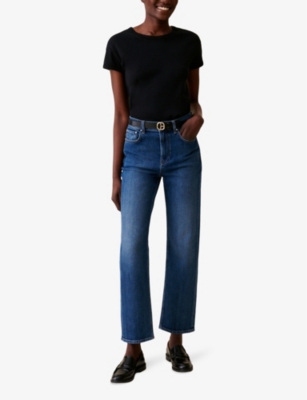 Claudie Pierlot Womens  Round-neck Regular-fit Short-sleeve Cotton T-shirt In Noir / Gris