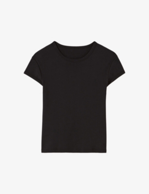 Claudie Pierlot Womens  Round-neck Regular-fit Short-sleeve Cotton T-shirt In Noir / Gris