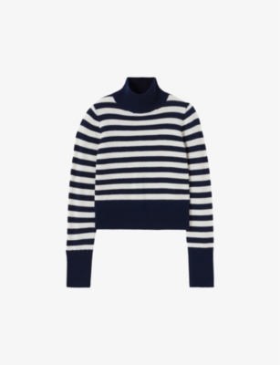 Shop Claudie Pierlot Womens  High-neck Striped Wool Knitted Jumper In Divers