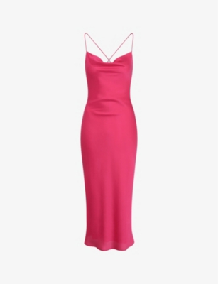 Shop Omnes Womens Cerise Riviera Recycled-polyester Midi Dress