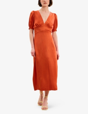 Shop Omnes Odette Woven Midi Dress In Brick Orange