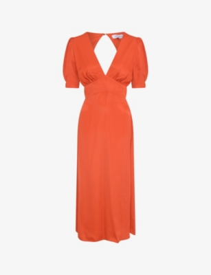Shop Omnes Odette Woven Midi Dress In Brick Orange