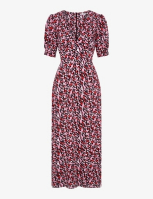 Shop Omnes Womens Red Claudette Floral-print Lyocell Midi Dress