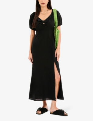 Shop Omnes Womens Black London Bow-embellished Cotton-blend Dress