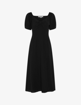 Shop Omnes Womens Black London Bow-embellished Cotton-blend Dress