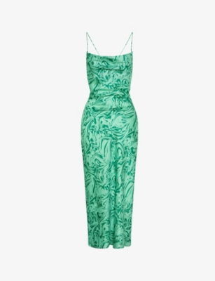 Shop Omnes Women's Green Riviera Graphic-print Recycled-polyester Midi Dress