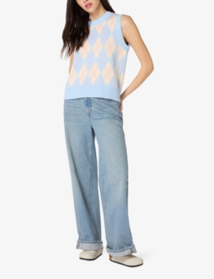 Shop Omnes Womens Blue Bobbi Argyle-patterned Recycled-polyester Blend Vest