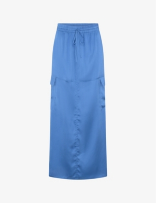 Shop Omnes Women's Blue Adalyn Patch-pocket Satin Maxi Skirt