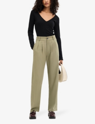 Shop Omnes Women's Khaki Cinnamon High-rise Relaxed-fit Stretch-woven Trousers