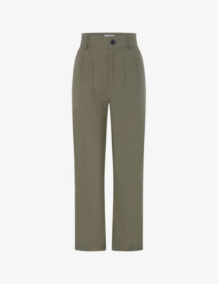 Shop Omnes Women's Khaki Cinnamon High-rise Relaxed-fit Stretch-woven Trousers