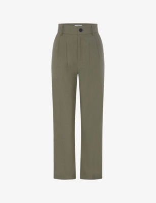 Shop Omnes Womens  Cinnamon High-rise Relaxed-fit Stretch-woven Trousers In Khaki