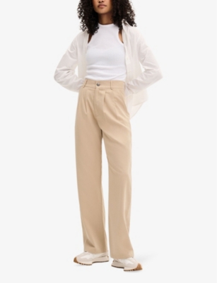 Shop Omnes Women's Beige Cinnamon Straight-leg Relaxed-fit Stretch-woven Trousers