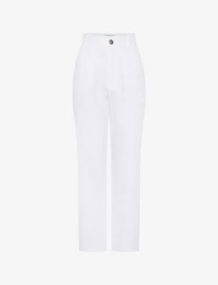 Shop Omnes Women's White Cinnamon Straight-leg Relaxed-fit Stretch-woven Trousers