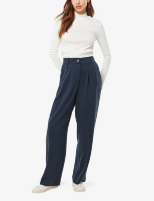 Shop Omnes Women's Navy Cinnamon Straight-leg Relaxed-fit Stretch-woven Trousers