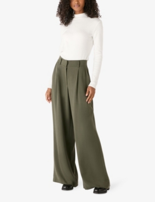 Shop Omnes Women's Khaki Cumin High-rise Relaxed-fit Stretch-woven Trousers