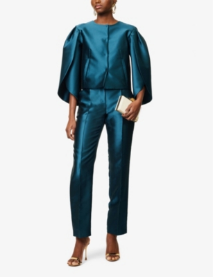 Alberta Ferretti Womens Blue Cropped Long-sleeve Woven-blend Jacket In Blue