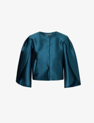 Alberta Ferretti Womens Blue Cropped Long-sleeve Woven-blend Jacket In Blue