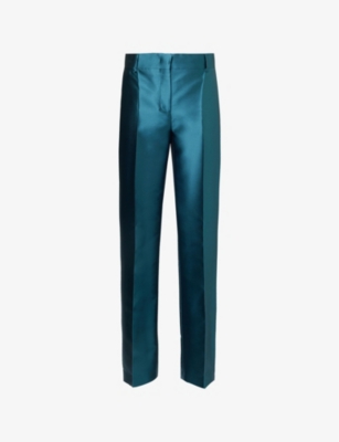 Shop Alberta Ferretti Women's Blue Straight-leg Mid-rise Woven-blend Trousers