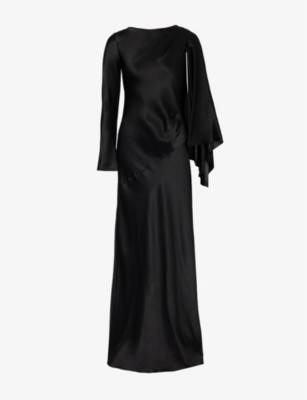 ALBERTA FERRETTI: Pleated round-neck silk-blend woven maxi dress
