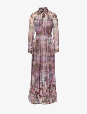 ALBERTA FERRETTI: Belted detachable-slip silk maxi dress