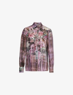 ALBERTA FERRETTI: Floral-pattern spread-collar silk shirt