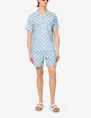 Shop Boardies Men's Blue Multi Checked-print Relaxed-fit Woven Shirt
