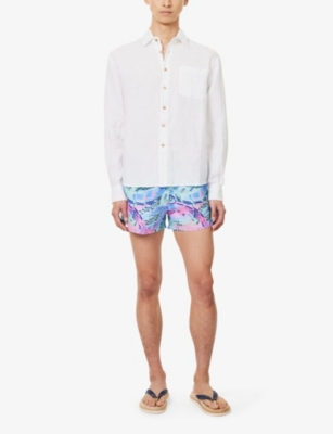 Shop Boardies Men's White Brand-embroidered Relaxed-fit Linen Shirt