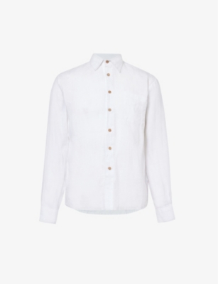 Shop Boardies Men's White Brand-embroidered Relaxed-fit Linen Shirt