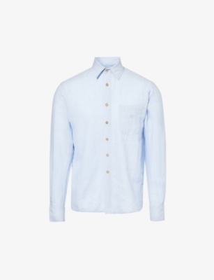 Shop Boardies Men's Blue Brand-embroidered Relaxed-fit Linen Shirt