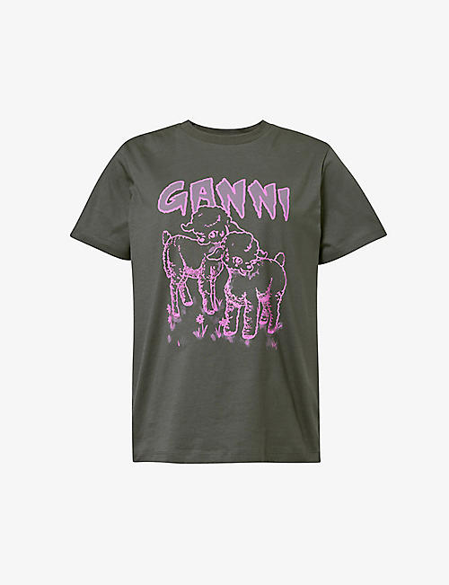 GANNI: Lambs graphic-print organic-cotton T-shirt