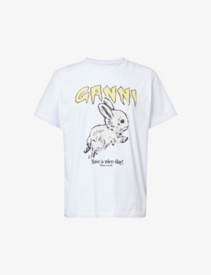 GANNI: Bunny graphic-pattern organic-cotton T-shirt